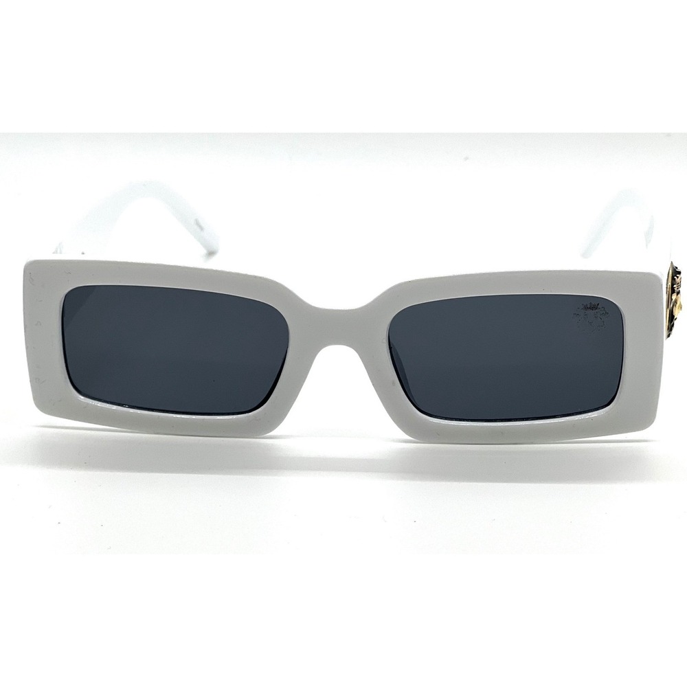 White Frame Sunglasses Rectangle Unique Visual Dark Black Lens UV40 Protection - Picture 5 of 9